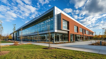 Modern Office Building Exterior in Autumn