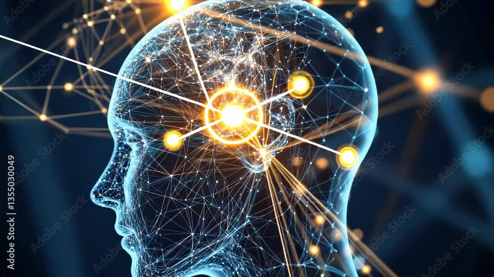 Poster exploring the intersection of technology and mind with neural networks and cognitive science concept