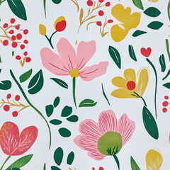 Botanical bloom fabric, boho print fabric, seamless pattern