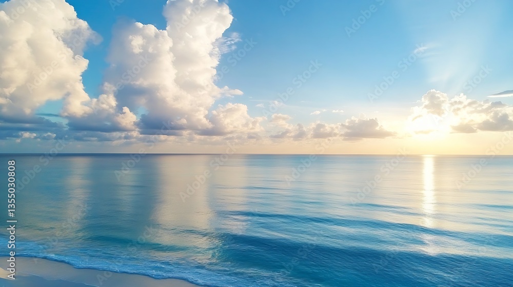 Poster stunning coastal view of calm ocean waters reflecting a picturesque sky with colorful clouds : gener