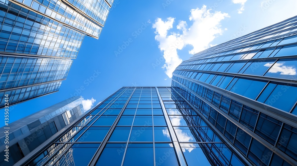 Aufkleber stunning view of tall modern skyscrapers reaching up into a vibrant blue sky with soft white clouds 