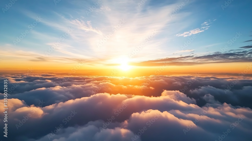 Fototapete sunrise over the horizon casting a warm glow across fluffy clouds creating a breathtaking sky view :
