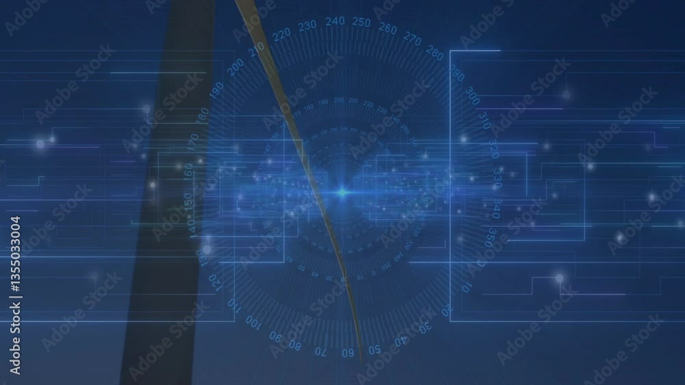 Aufkleber animation of futuristic digital interface with glowing blue data in school setting