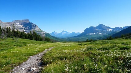 Breathtaking wide landscape view of lush greenery and majestic mountains : Generative AI