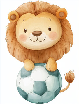 Niedlicher L&ouml;we mit Fu&szlig;ball