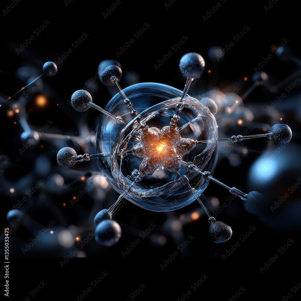 Poster a close up of a sphere with many small spheres surrounding it