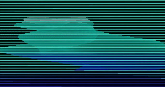 A background of moving parallel colored lines of different lengths. Abstract animation.