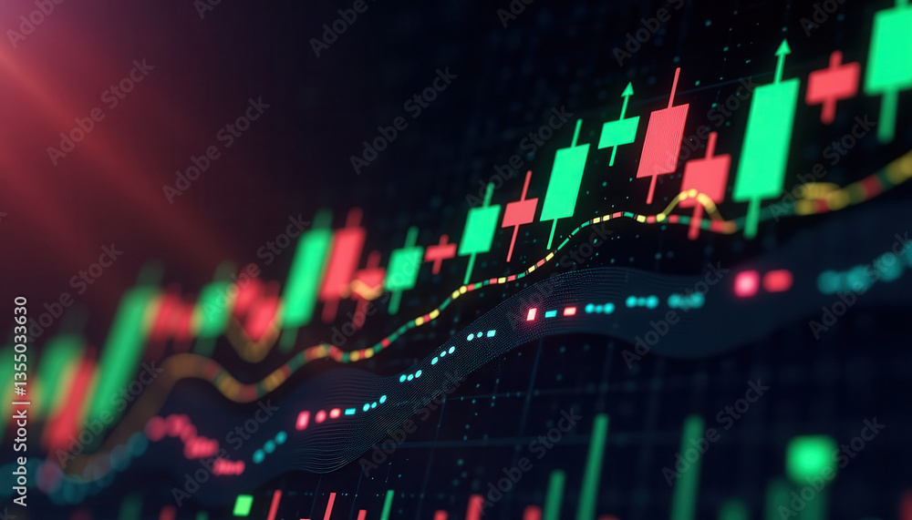 Poster financial stock chart analysis with colorful candlestick patterns
