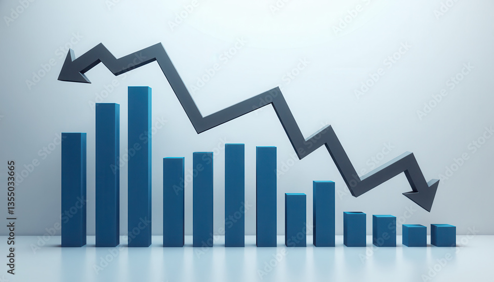Poster blue bar graph showing declining trends against a plain background