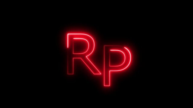 Glowing neon indonesian rupiah money sign animation on a black background.