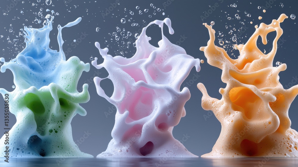 Poster three colorful foam bubbles with different colors