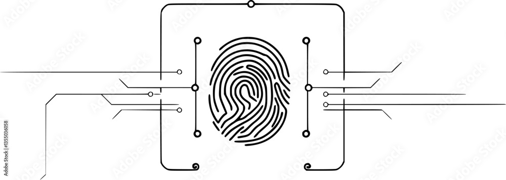 Aufkleber outline of an ai biometric fingerprint scan minimal digital security technology vector illustration.