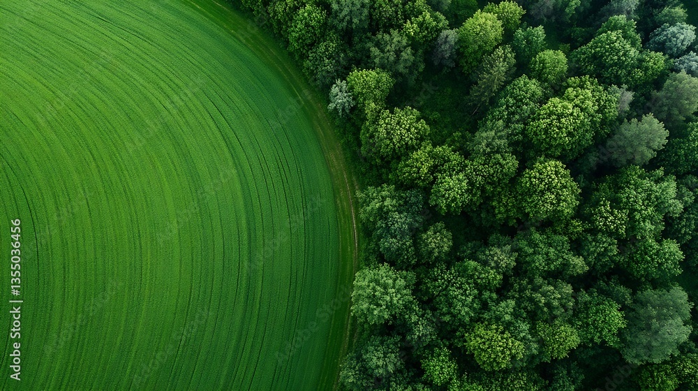 Poster Aerial view of vibrant green fields meeting dense forest creating a stunning nature boundary : Generative AI