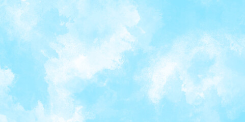 Abstract background with panorama of blue sky and white cloud nature design. horizon spring morning sky with clouds background. hand painted watercolor shades sky clouds.	