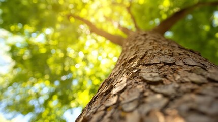 Obraz premium Majestic view of a tall tree with sunlight filtering through its lush green foliage : Generative AI