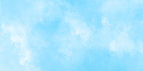 Abstract background with panorama of blue sky and white cloud nature design. horizon spring morning sky with clouds background. hand painted watercolor shades sky clouds.	
