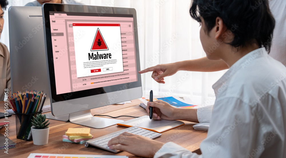 Aufkleber Cyber attacking concept. Malware alert showing on computer screen display scam and threat detection on computer system or online server to be removed brisk.