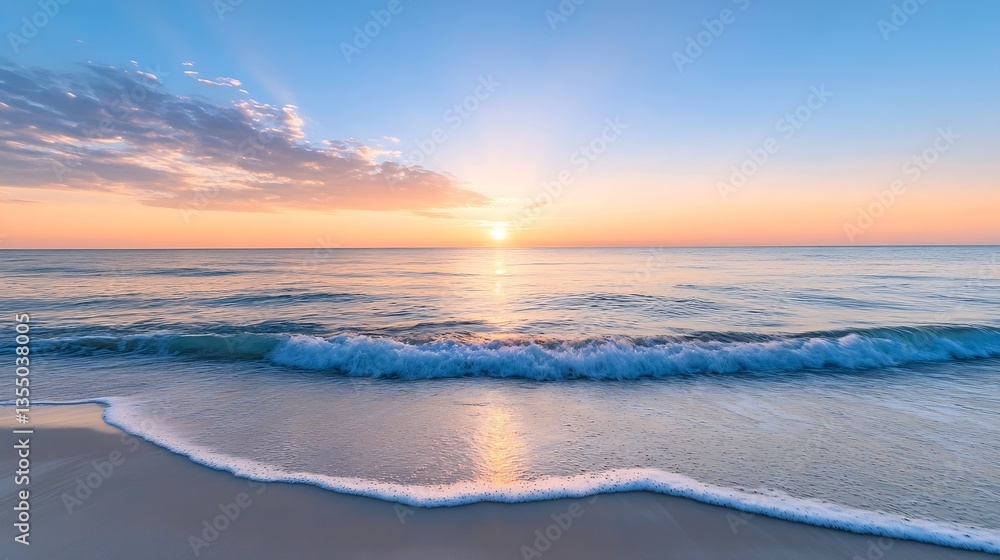 Aufkleber stunning beach sunset with gentle waves lapping at the shore and a colorful sky at dusk for ultimate