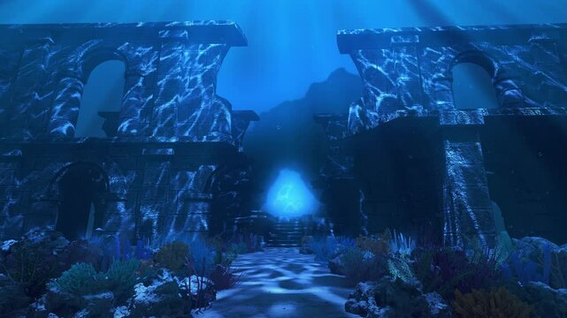 Underwater Ruins of a Dimensional Portal - Loop - Fantasy Seascape Animation Background