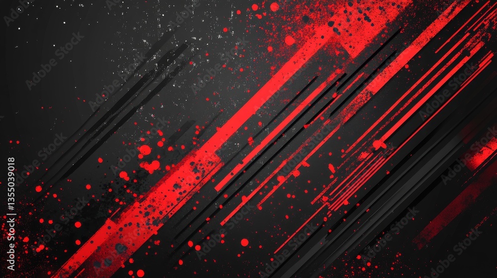 Poster a striking abstract design with red splatter patterns and bold streaks against a black background. t