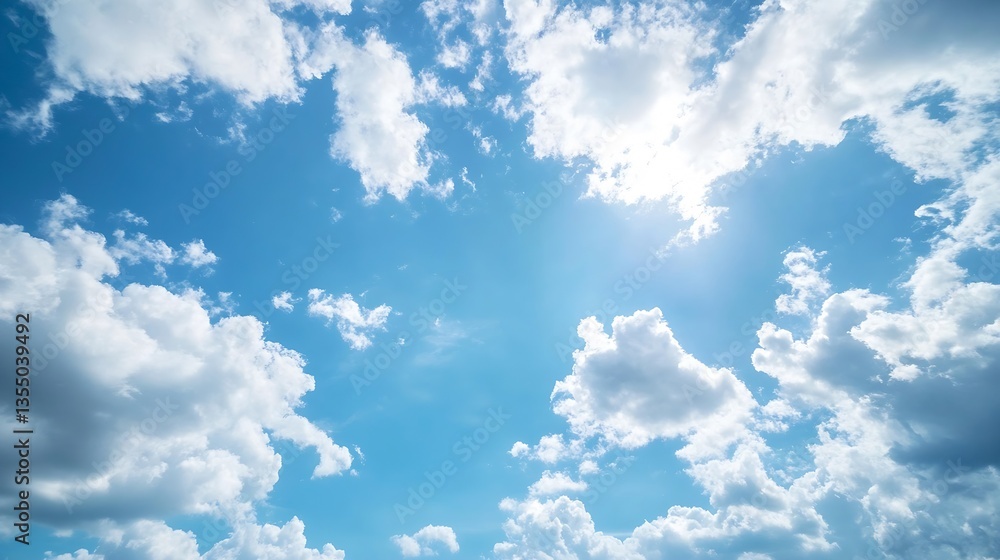 Aufkleber bright and fluffy clouds floating across a clear sky during a sunny day promoting a feeling of peace