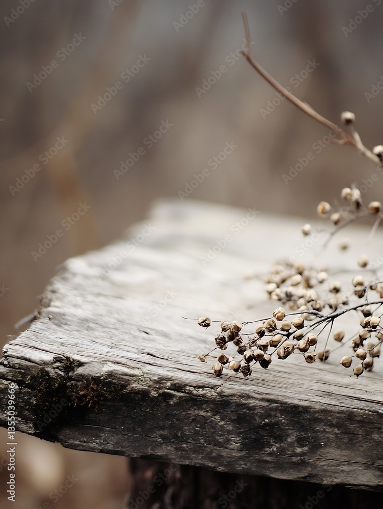 Aufkleber close up of dried flowers resting on a wooden surface with soft focus : generative ai