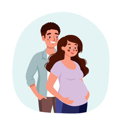 Pregnant woman standing with her husband. Parents couple expecting for a baby. Pregnancy and care. Father and mother