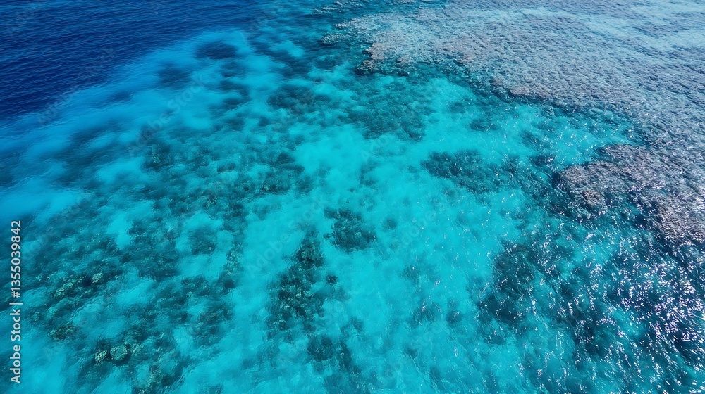 Poster vibrant aerial view of crystal clear ocean water with coral reef patterns : generative ai