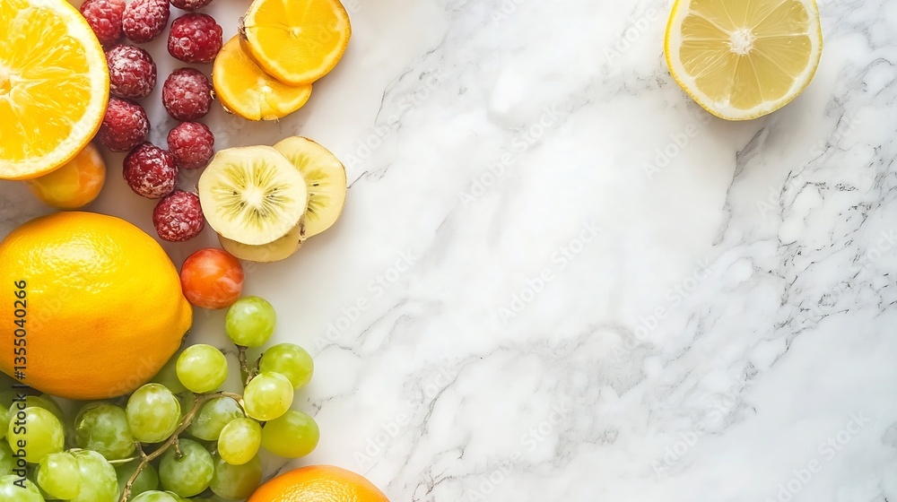 Poster fresh and colorful assortment of fruits arranged on a marble surface for a healthy lifestyle : gener