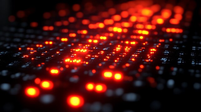 Red lights, data stream, dark background, digital texture, tech concept - Powered by Adobe