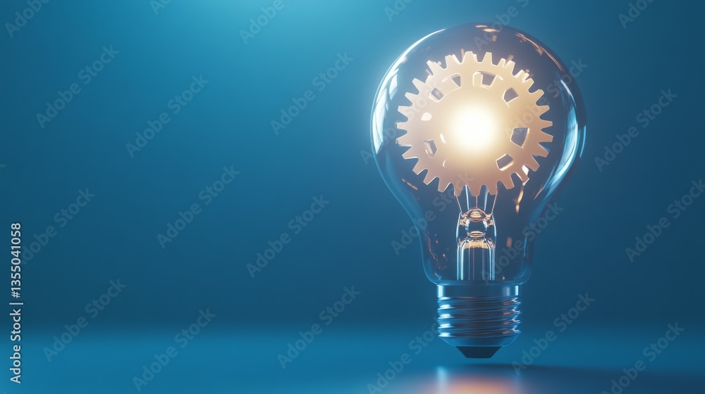 Poster a glowing lightbulb with interlocking gears inside represents the fusion of technology and creativit