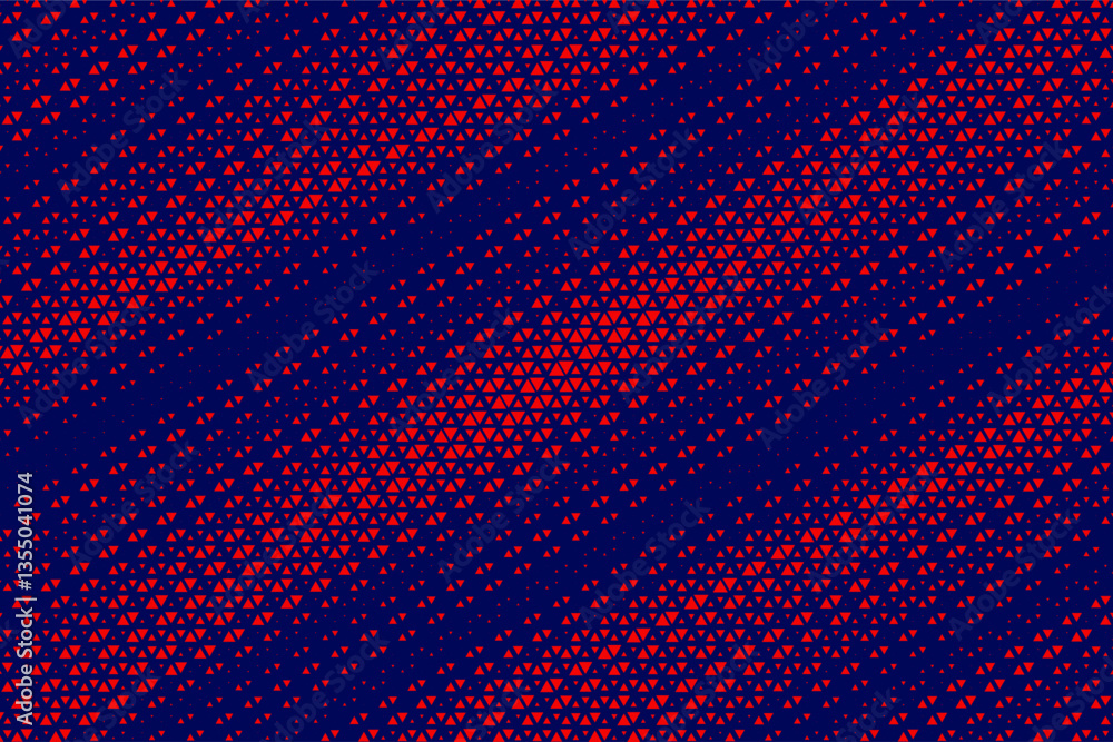 Poster Abstract background with red triangle dots. Triangle halftone geometric background. Halftone triangular retro 80s pattern. Minimal style retro dynamic wallpaper.