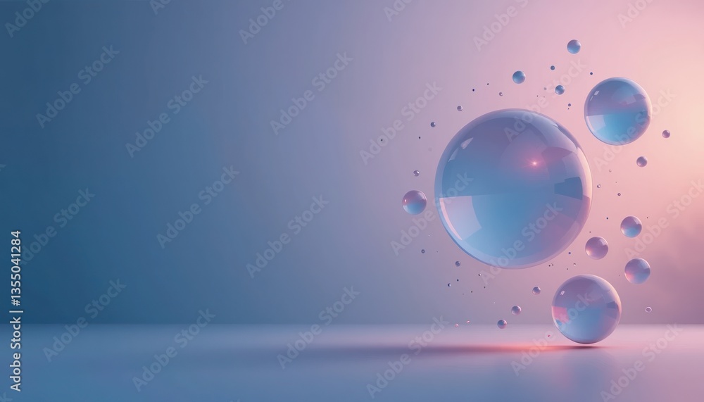 Poster Dynamic floating bubbles in soft pastel environment abstract visual art studio setting contemporary design concept and aesthetic appeal