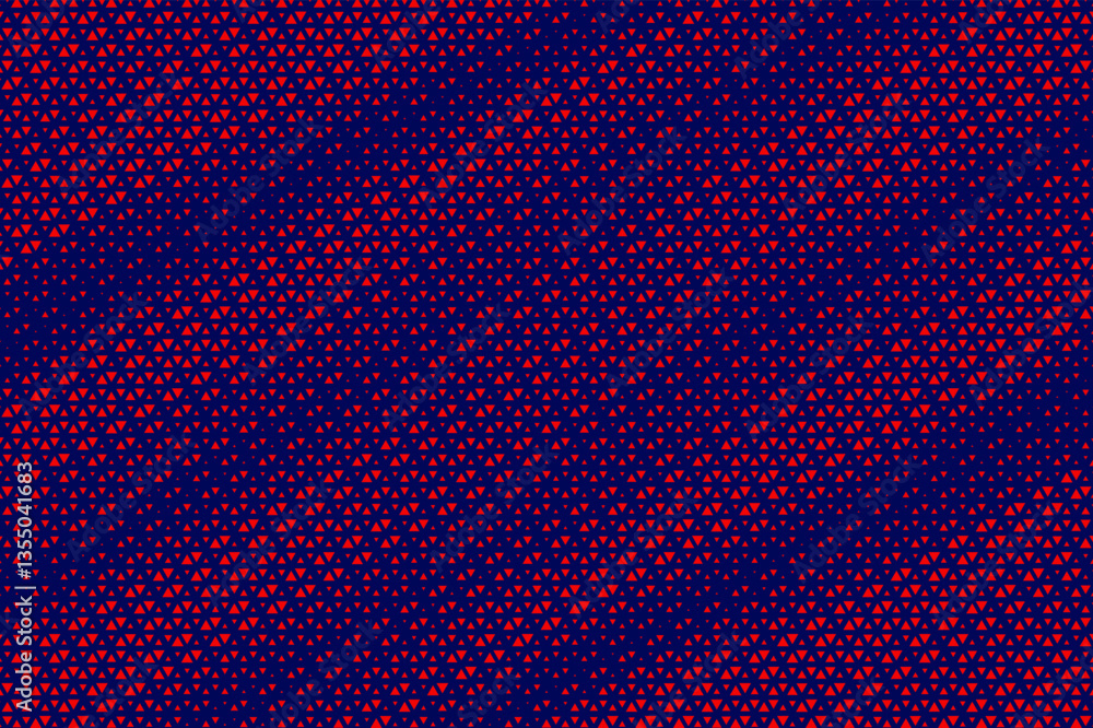 Poster Abstract background with red triangle dots. Triangle liner halftone geometric background. Halftone triangular retro 80s pattern. Minimal style retro dynamic wallpaper.	