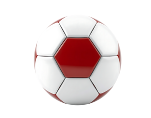Close-up of a red and white soccer ball on a transparent background