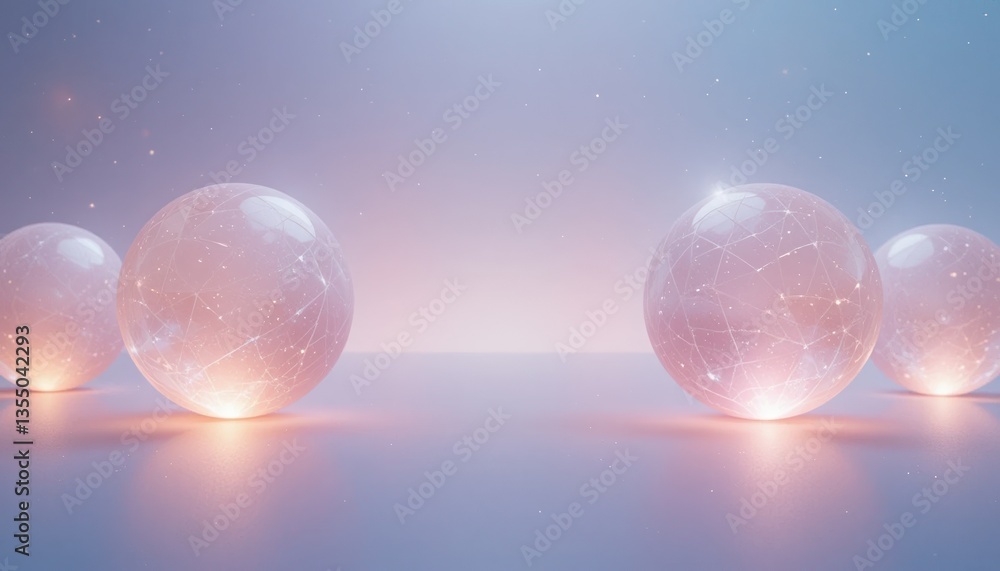 Poster illuminating abstract spheres digital art space 3d rendered visuals ethereal environment symmetrical