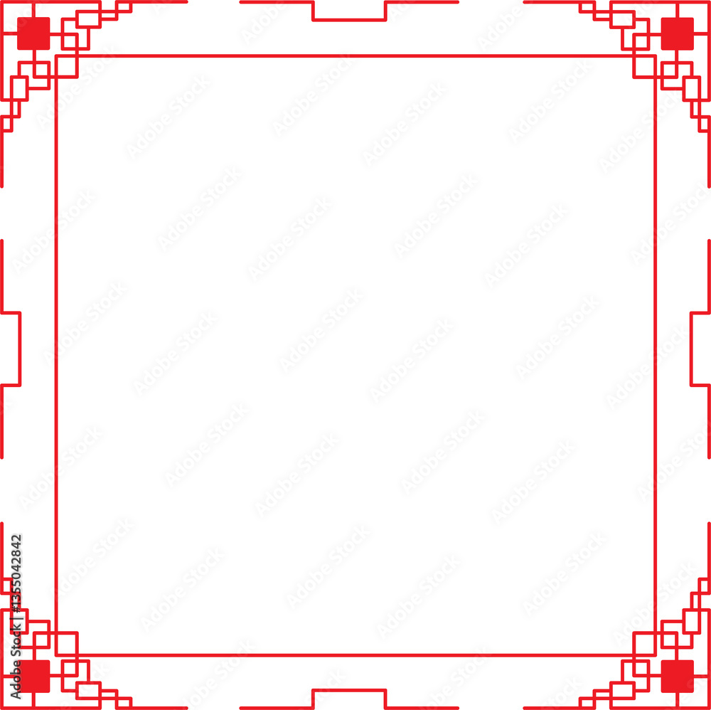 Poster a red decorative square frame with intricate oriental patterns. a perfect design element for cultura