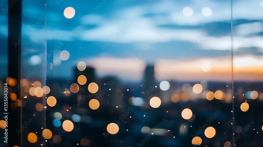 Poster beautiful bokeh shot of city lights at dusk creating a dreamy atmosphere with a vibrant sunset : gen