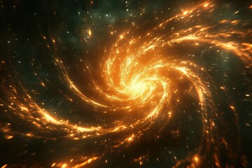 Obraz premium A mesmerizing spiral galaxy illuminated by golden stars, showcasing the beauty and mystery of the universe.