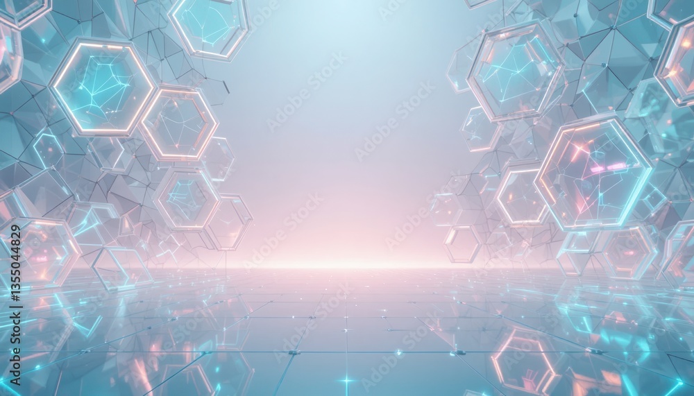 Poster futuristic digital display showcase virtual space graphic design high-tech environment wide angle vi