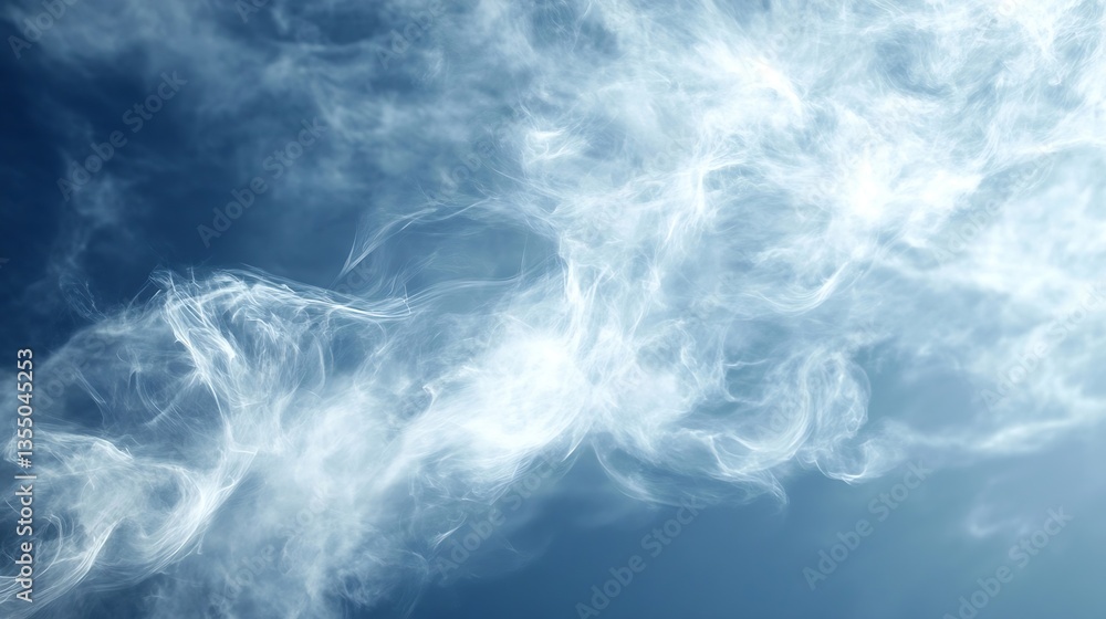 Poster Abstract representation of wispy clouds floating in a clear blue sky creating a calming effect : Generative AI