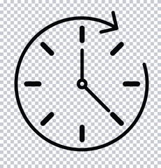 Clock Icon with Arrow – Time, Refresh, or History Symbol Outline on Transparent Background.