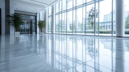 Spacious Modern Lobby with Sleek Marble Floors and Large Windows for Natural Light : Generative AI