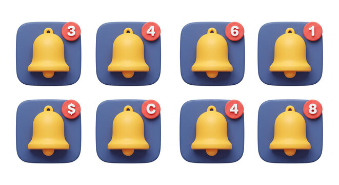 A cheerful collection of notification bells announcing exciting news and updates with a vibrant 3D design and a bold color palette.