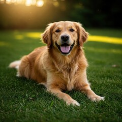 Playful Golden Retriever in a Warm Summer Setting
