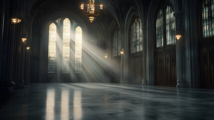 Grand cathedral hall bathed in sunlight