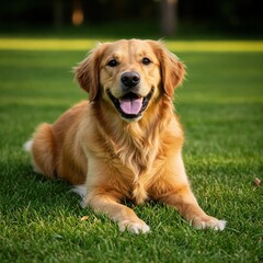 Obraz premium Beautiful Golden Retriever in a Green Park