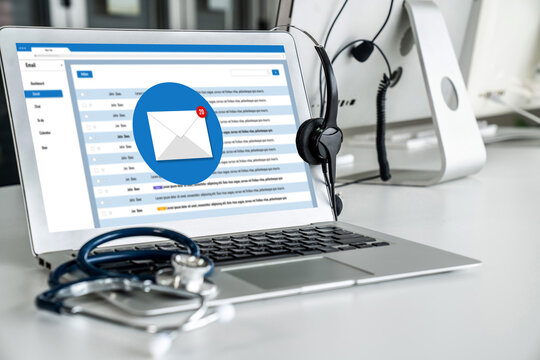 Email notification message showing on computer screen snugly. Digital marketing message information text from business to customer client - Powered by Adobe