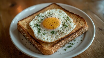 Sunny-side up egg on toast, cafe, breakfast, wooden table