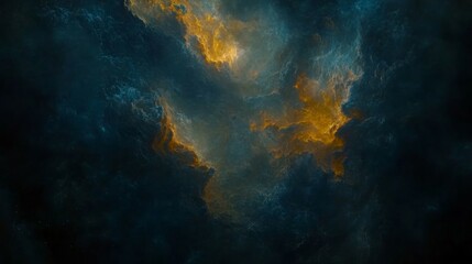 Majestic Celestial Nebula with Vibrant Golden-Orange Accents in Dark Space - Abstract Digital Artwork of Swirling Gaseous Cloud Formation